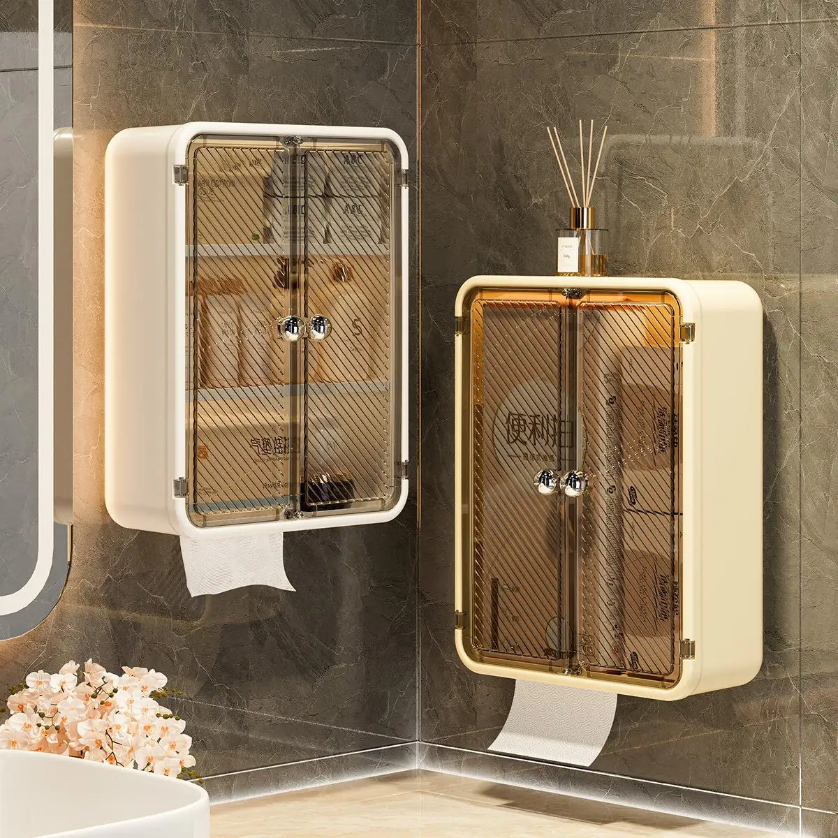 High Aesthetic Value Wall-Mounted Plastic Storage Box Disposable Face Towel Holder Bathroom Tissue Box round Shape Home Organ...