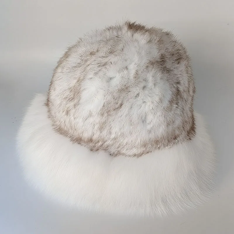 

2025 Winter Real Rabbit Fur Hat With Fox Fur Luxury High Quality Elastic Warm Female Thick Genuine Fur Caps