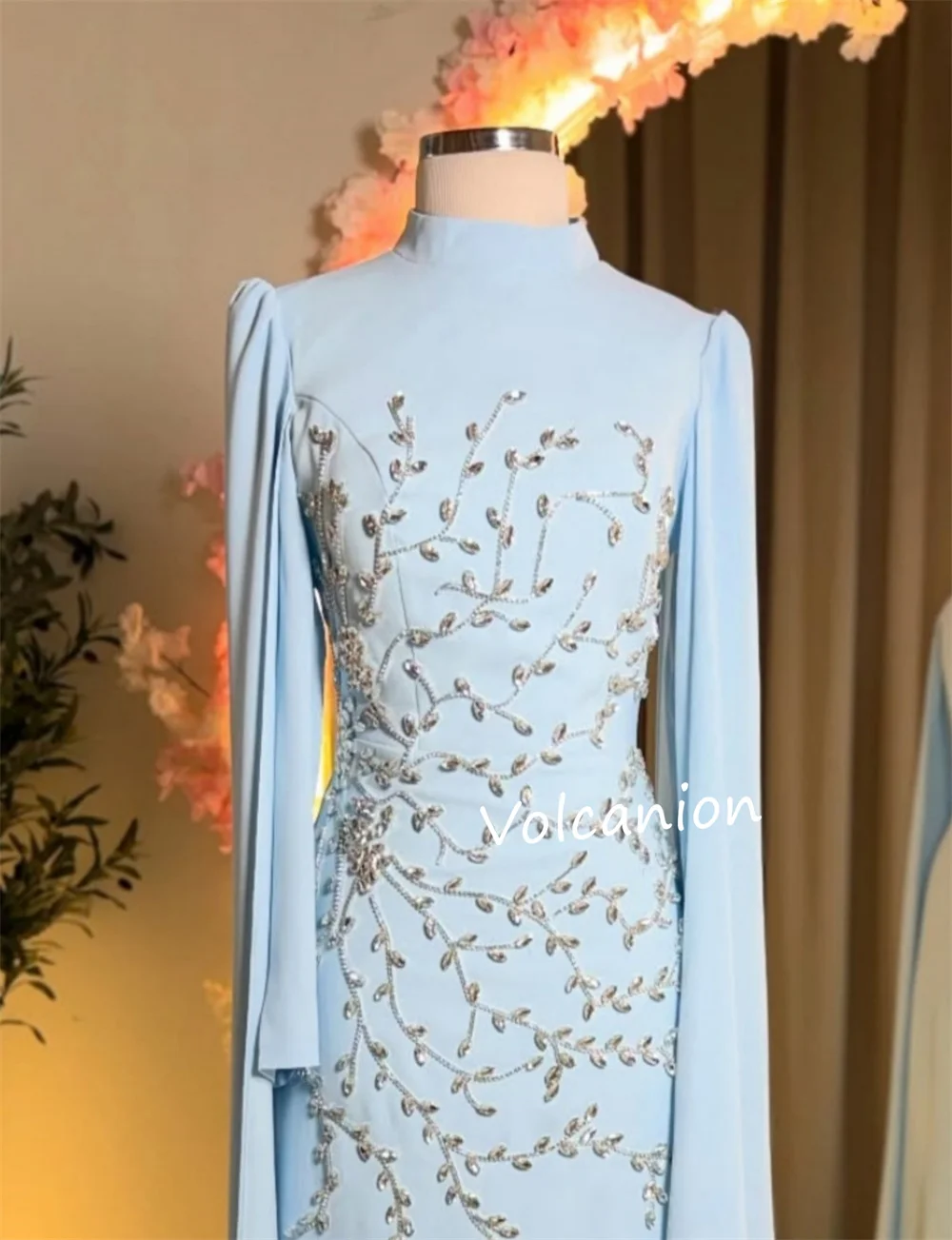 تخصيص جيرسي الديكور نمط ألف خط الياقة العالية فساتين متوسطة الطول مناسبة مخصصة حفلة موسيقية حفلة موسيقية البريق مطابقة أنيقة