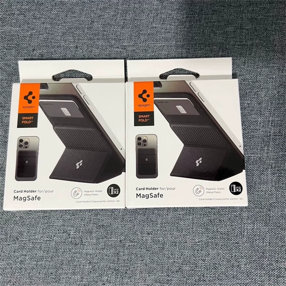 Фото Оригинальный кожаный складной магнитный матовый чехол-кошелек Spigen с держателем для карт Magsafe для iPhone 17 16 15 14 13 Pro Max Air