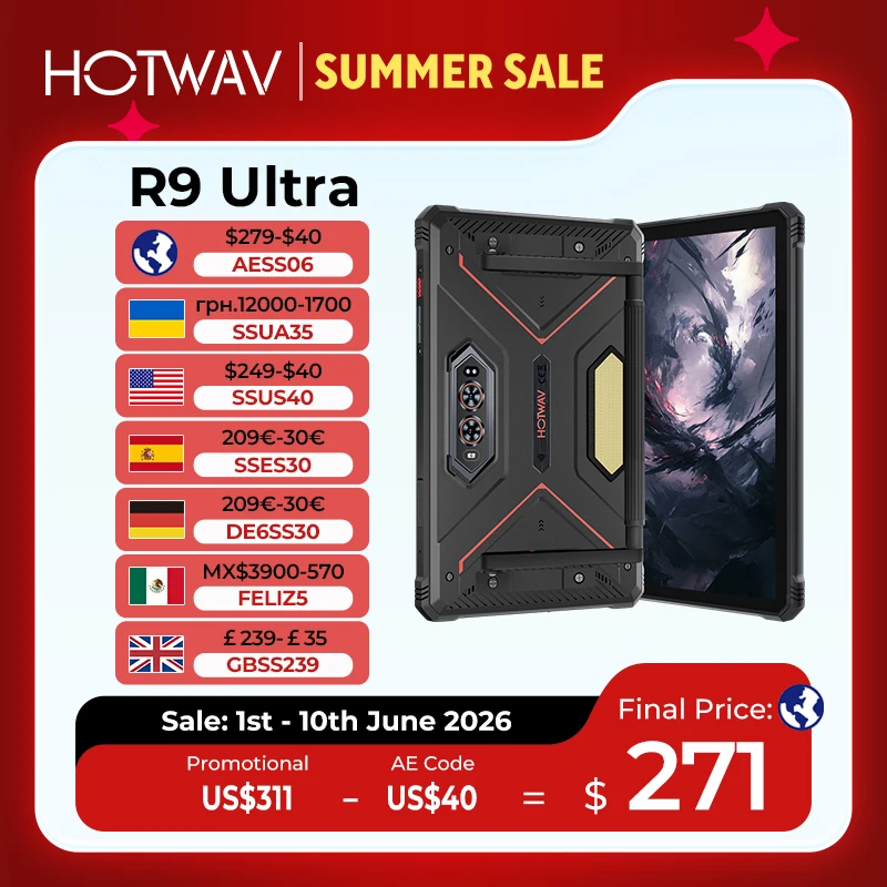 

HOTWAV R9 Ultra 5G Rugged Tablet 20080mAh Massive Battery Android 15 Pad 11'' FHD+ 2K 8GB 512GB Tablet PC With Stylus Pen