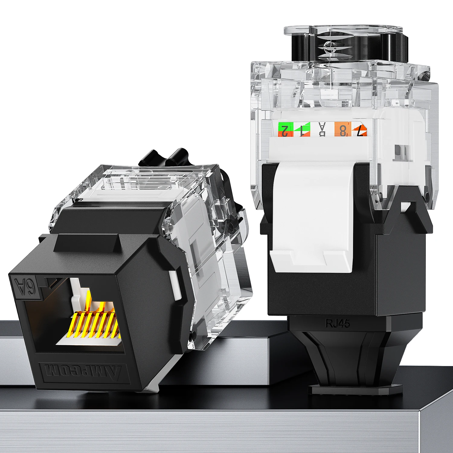 AMPCOM CAT7A CAT7 CAT6A CAT6 RJ45 Keystone-aansluiting, ratelvergrendeling STP gereedschapsloze modulaire koppeling Zinklegering module-aansluitingen 10 Gbps