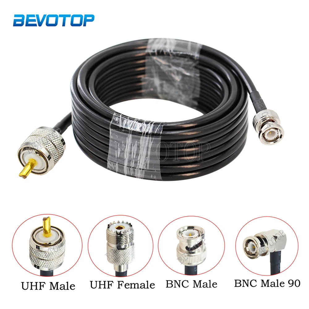 

PL259 UHF Male/SO239 UHF Female to BNC Type Connector RG58 50-3 RF Coaxial Cable Crimp Wire Terminal RF Jumper Pigtail 15CM-20M