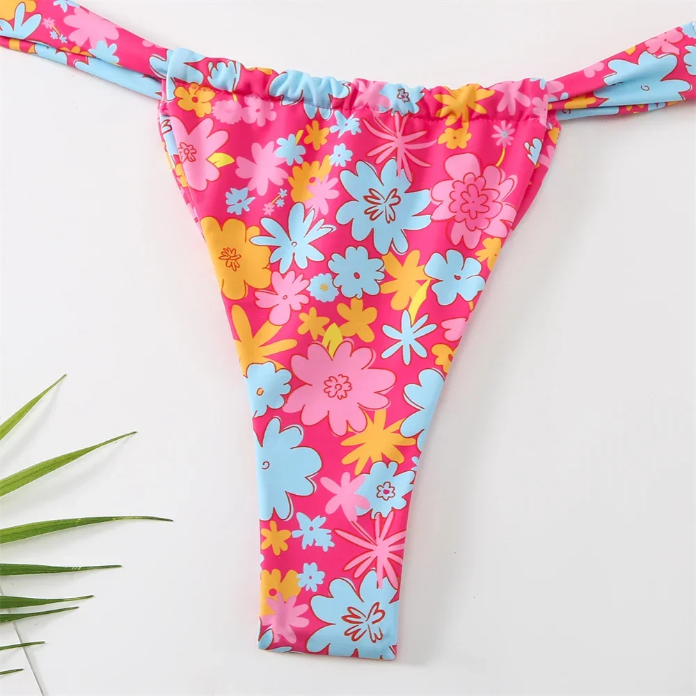 Cute Flowers Bikini String Lace Up Swimsuit Thong Split Vacation Swimwears Women Trend Y2K Beach Bathing Suits Biquinis Feminino