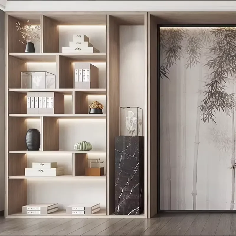 Household living room decorative shelf bookshelf wall storage rack Household decorative solid wood shelf