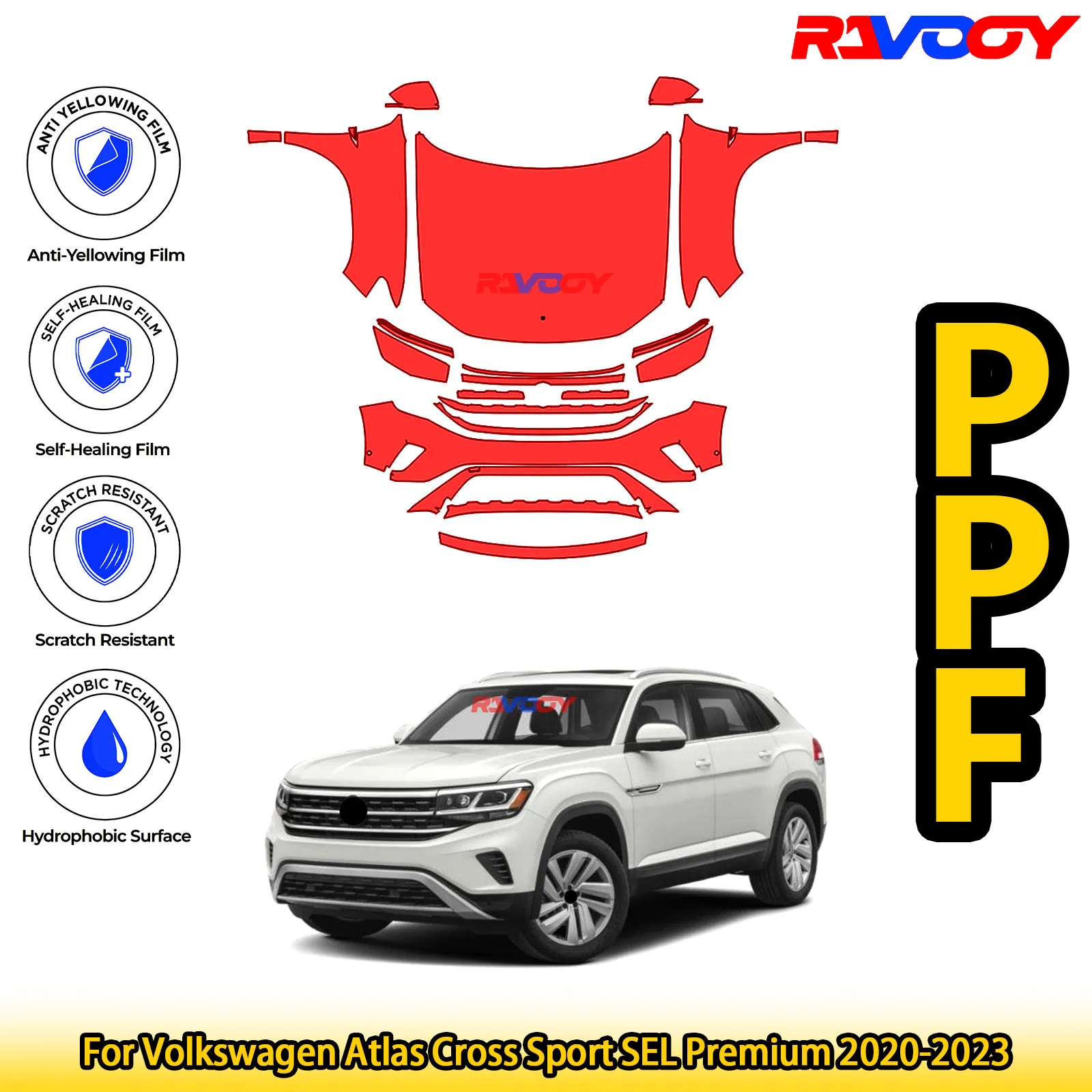 

For Volkswagen Atlas Cross Sport SEL Premium 2020-2023 Glossy Matte Black Precut front PPF Kit Paint Protection Film