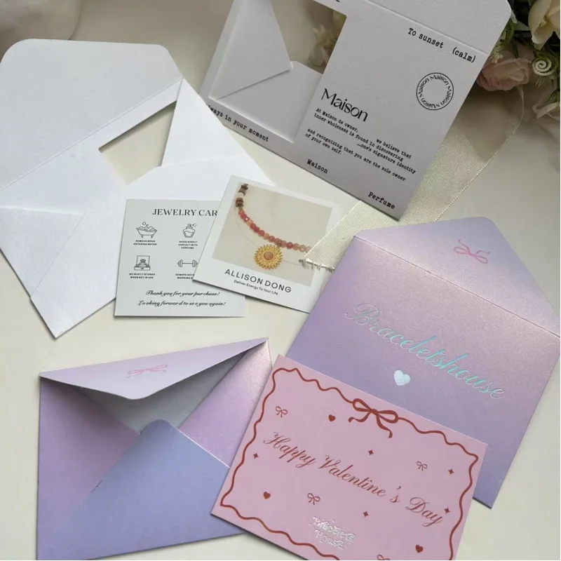 Custom. High-End Iridescent Paper Envelope Making Gilding Invitation Envelope Clasp Postcard Storage Pac
