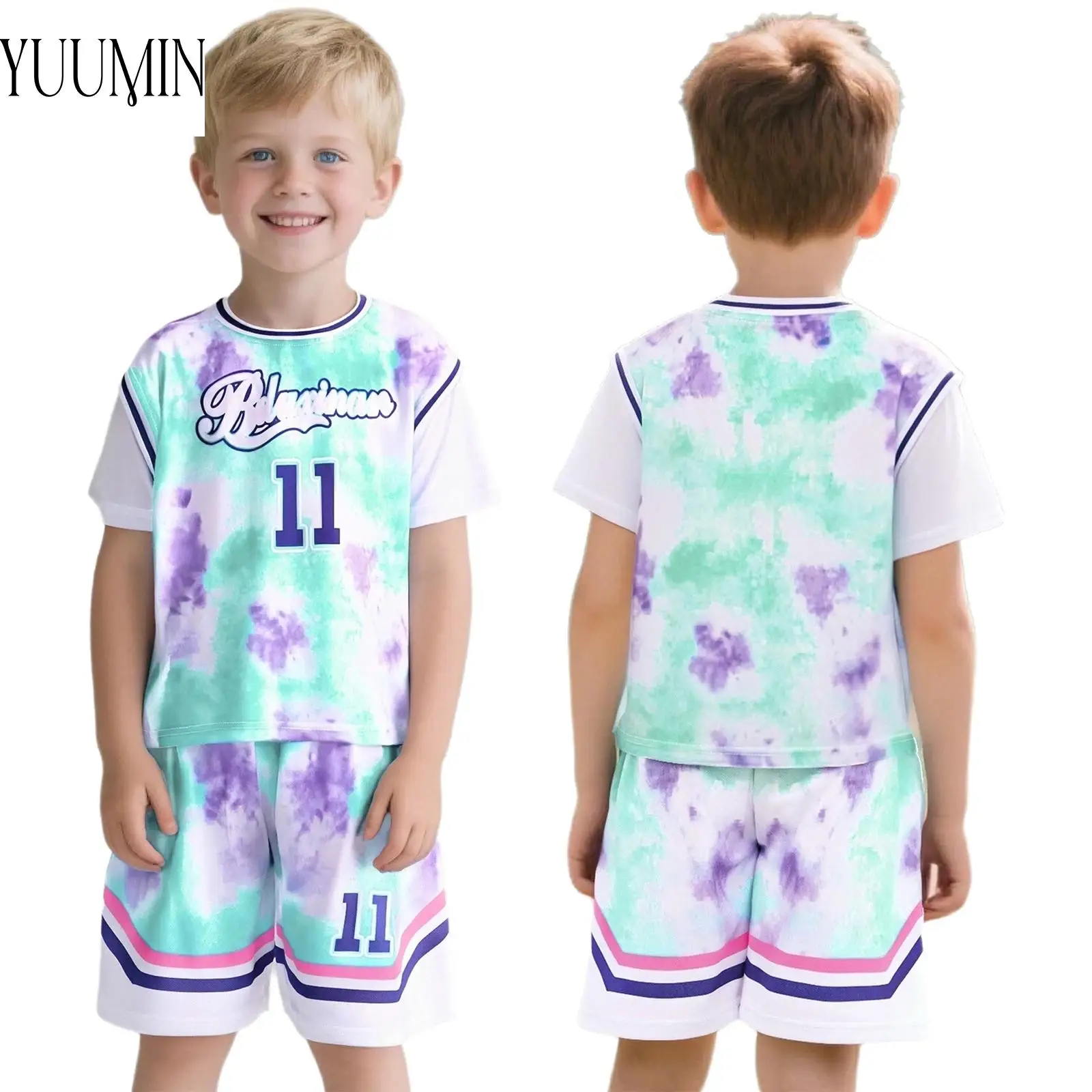

Kids Girls Boys 2-Piece Number Printed Basketball Uniform Toddler Moisture-Wicking Sports Set Short Sleeve T-shirt with Shorts