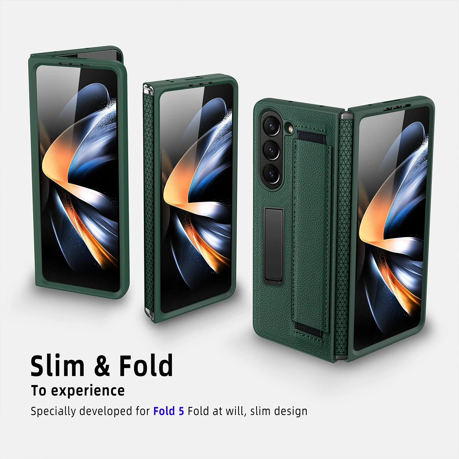 For Samsung Galaxy Z Fold 5 Case Wrist Strap Bracket Leather Strap Hinge With Tempered Film Folding Shockproof Cover Accessories
