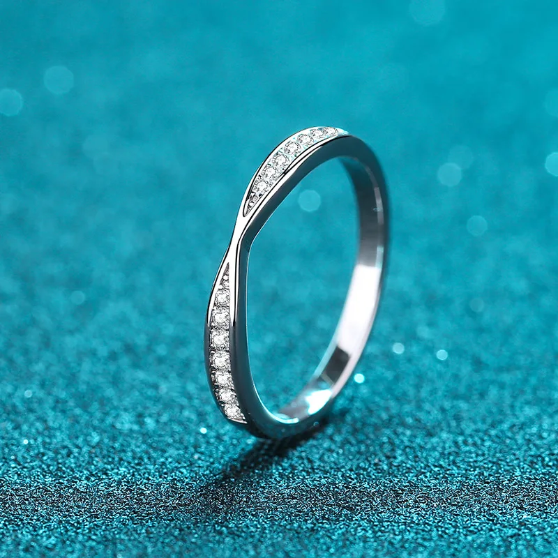 JECIRCON 925 Sterling Silver Mini Moissanite Ring for Women Personality Fashion Internet Celebrity Style Simple Cross Row Ring