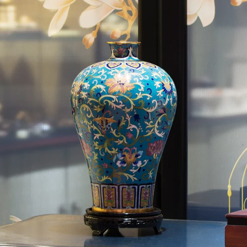 

Cloisonne Vase Plum Vase Cloisonne Enamel New Chinese Style Home Ornament Furnishing Collection Crafts Housewarming Decoration