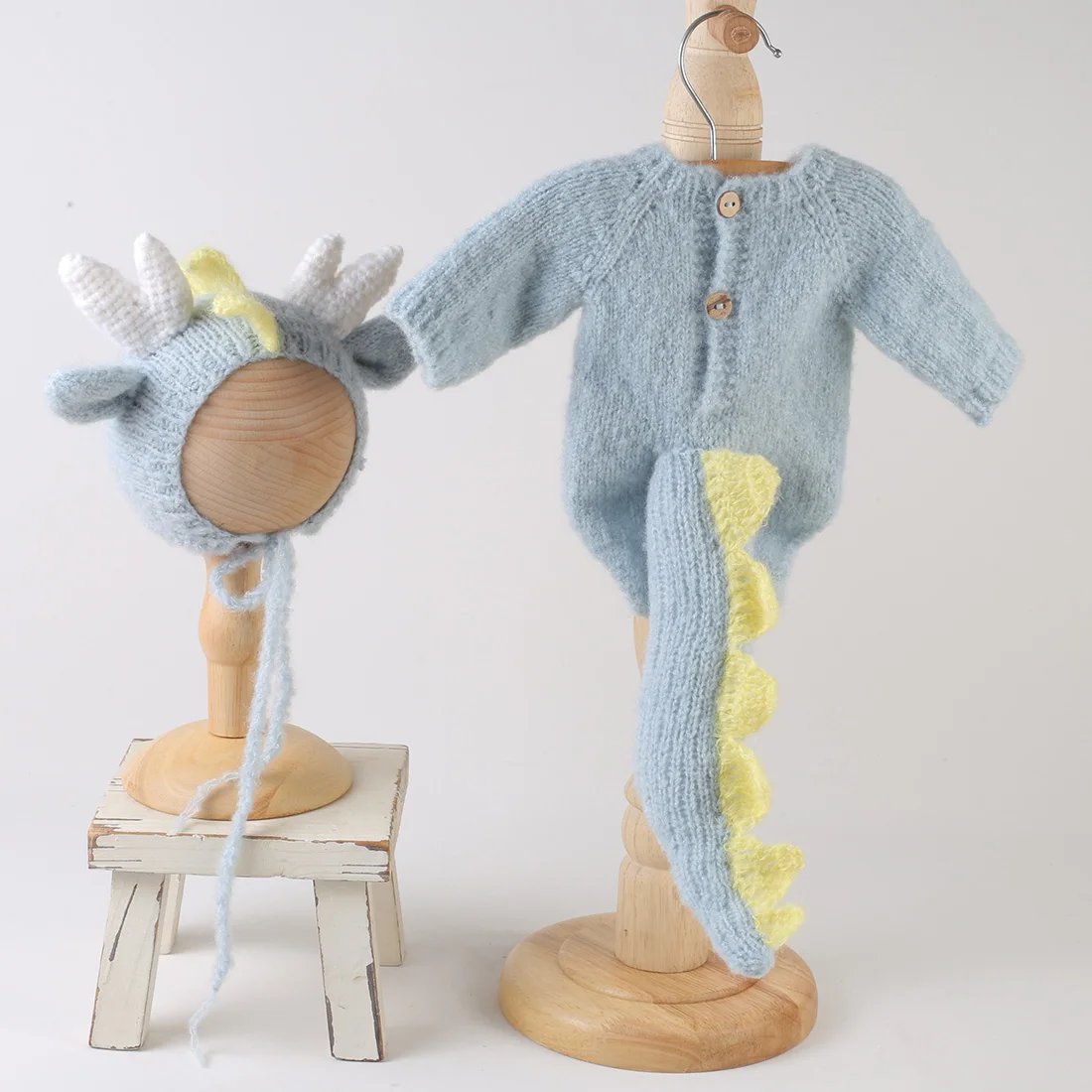 Knit Dinosaur Stretch Romper Baby Jumpsuit With Tail Knitted Baby Outfit Infant Diapers Newborn Photography Props
