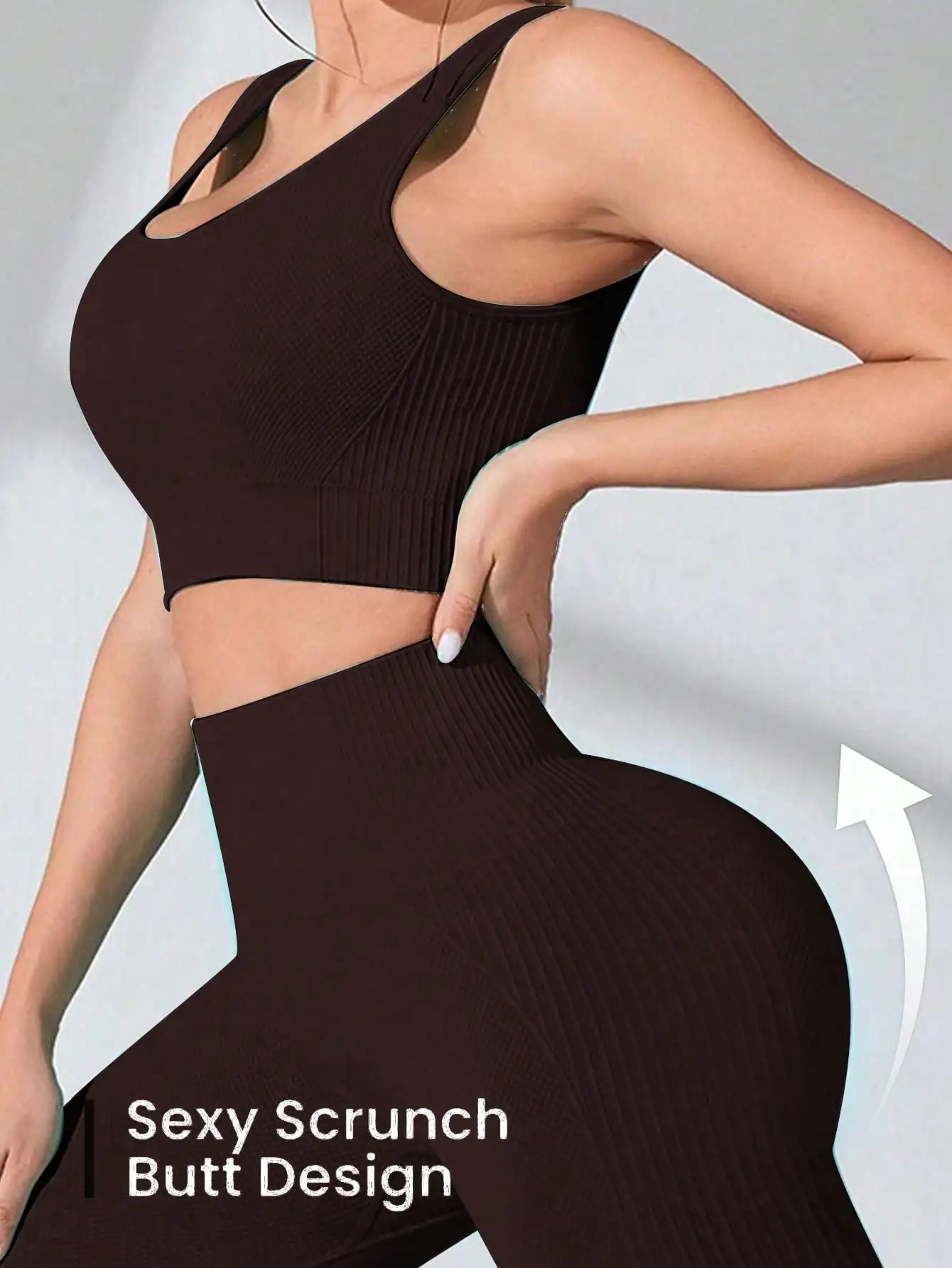 Damen-Trainingssets, 2-teilig – nahtlose Yoga-Leggings und Sport-BH mit überkreuzten Trägern, Fitnessstudio-Outfits, Activewear-Matching-Set – Detail 11