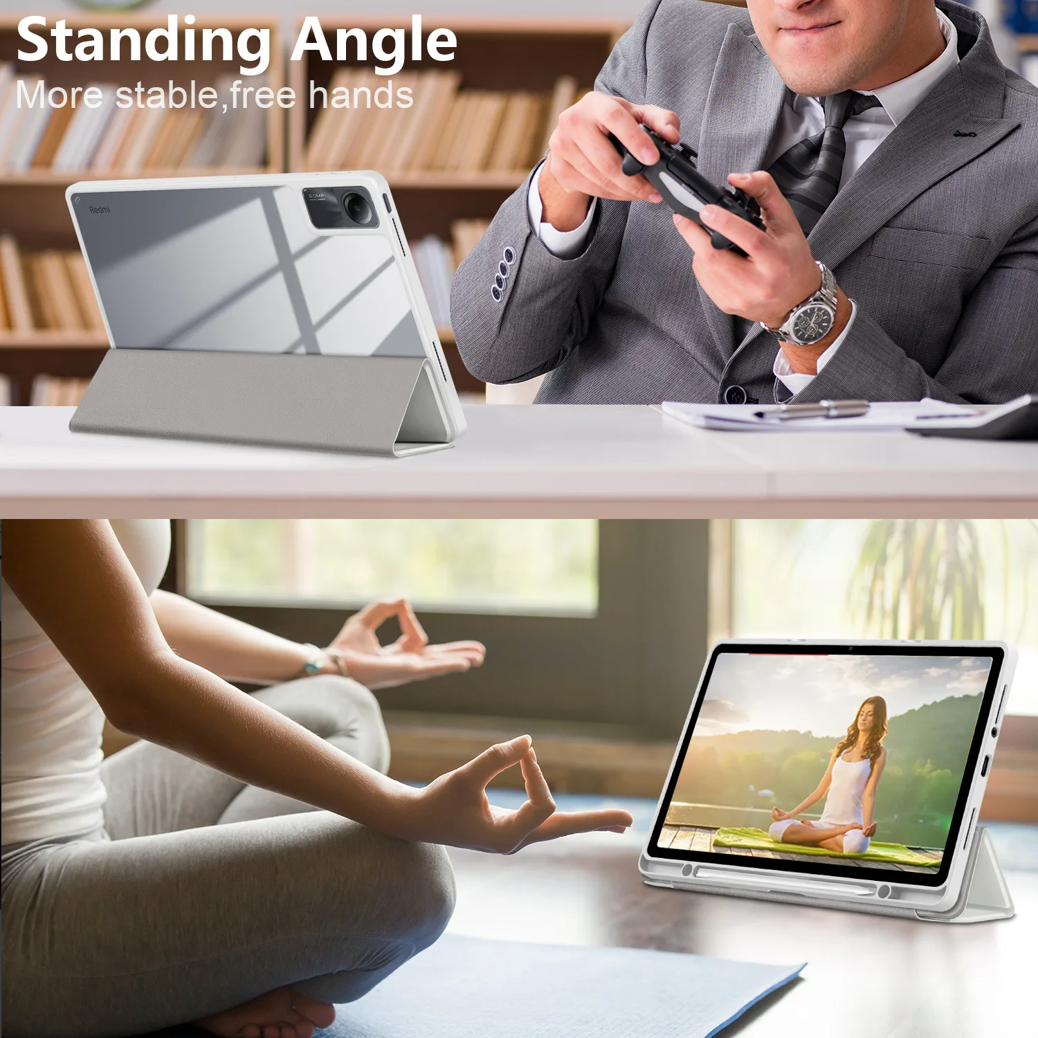 ل Xiomi Redmi Pad SE حافظة 11 بوصة أكريليك الغطاء الخلفي الوجه ثلاثي الطي حامل اللوحي حالات مع حامل قلم رصاص ل Redmi Pad SE غطاء