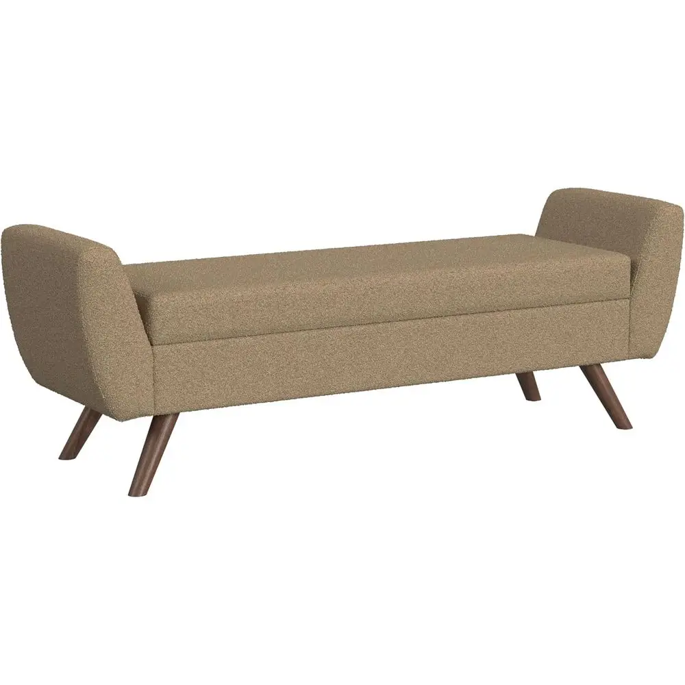 

Wooden Leg Storage Bench - Brown Boucle Fabric | Home Decor | Ideal for Living Room & Bedroom