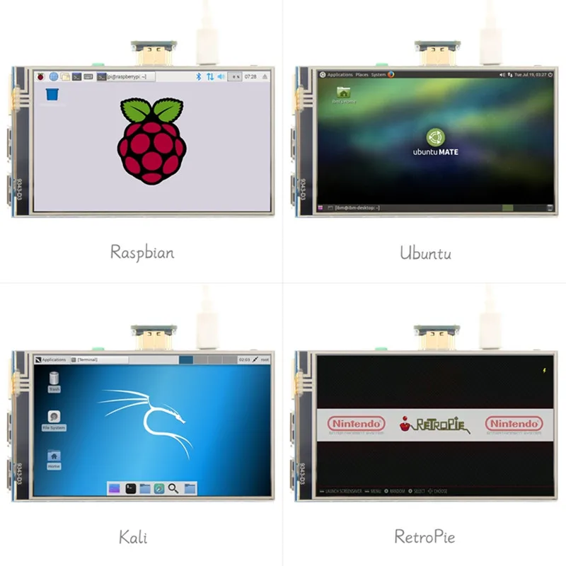 Módulo de pantalla táctil LCD HD USB para Raspberry Pi3B +/4B, HDMI, IPS, 800x480, 4 pulgadas