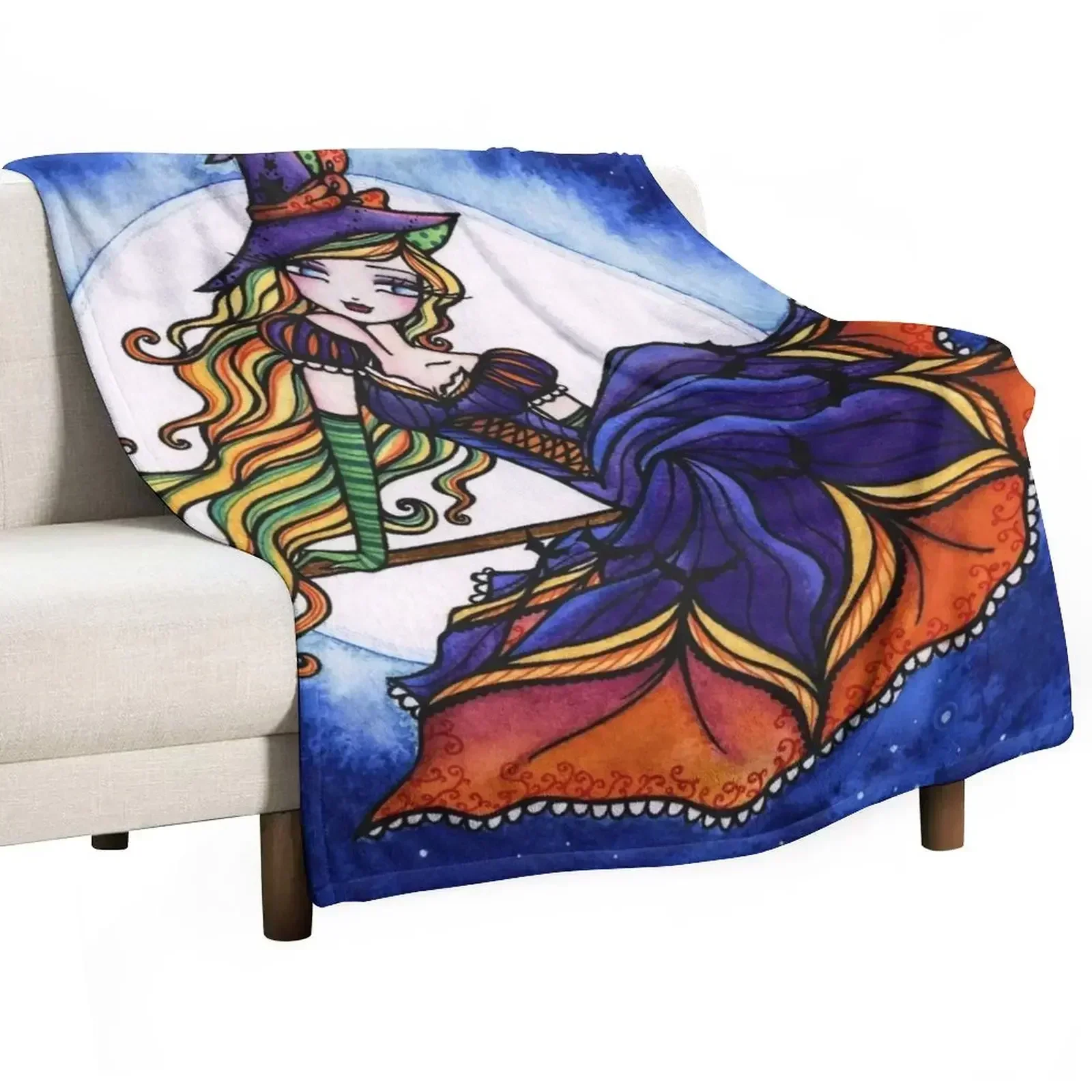 

Colorful Halloween Witch Night Sky Fantasy Art Throw Blanket Blankets For Baby Plaid Multi-Purpose Blankets