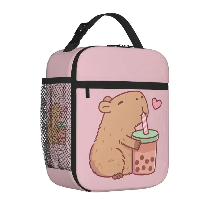 The Cute Capybara Loves Foam Tea Insulated Lunch Bag For Travel School Picnic Portable Food Container Portable Thermal Lunch Box