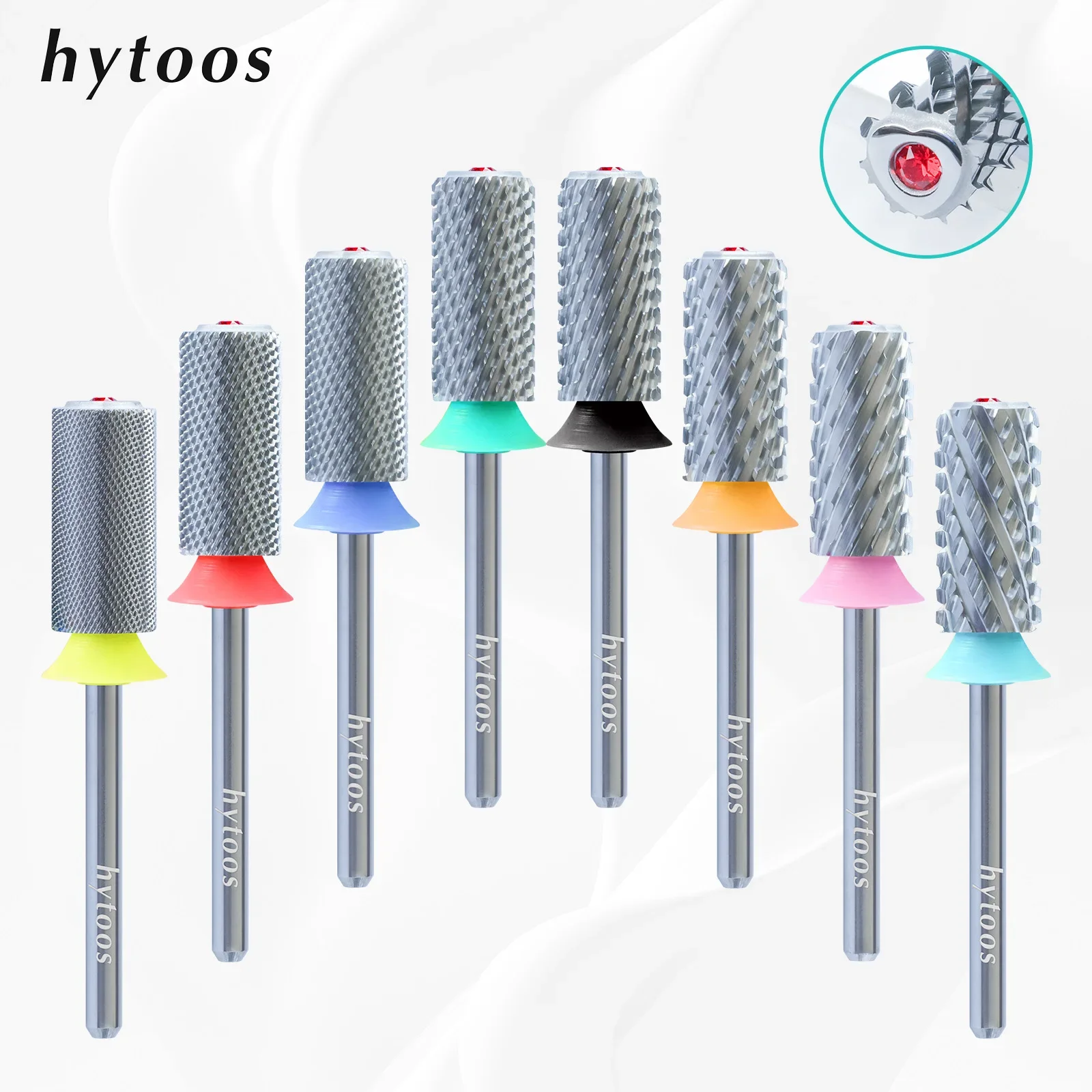 

HYTOOS Tungsten Carbide Acrylic Nail Drill Bit Chrome 6.6mm Crystal Top Barrel Nail Bits 2 Way Manicure efile Art Remove Gel