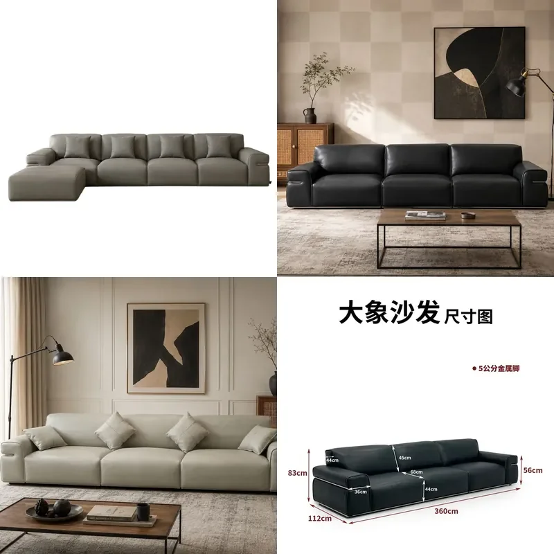 for Italian minimalist elephant ear leather sofa living room light luxury modern high end atmospheric straight row sofa