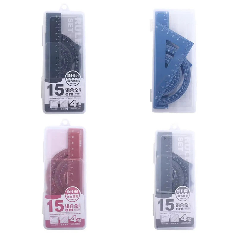 4 unids/set juego de reglas de aluminio Metal/plástico/gorrosión suave matemáticas dibujo brújula papelería reglas matemáticas para la escuela