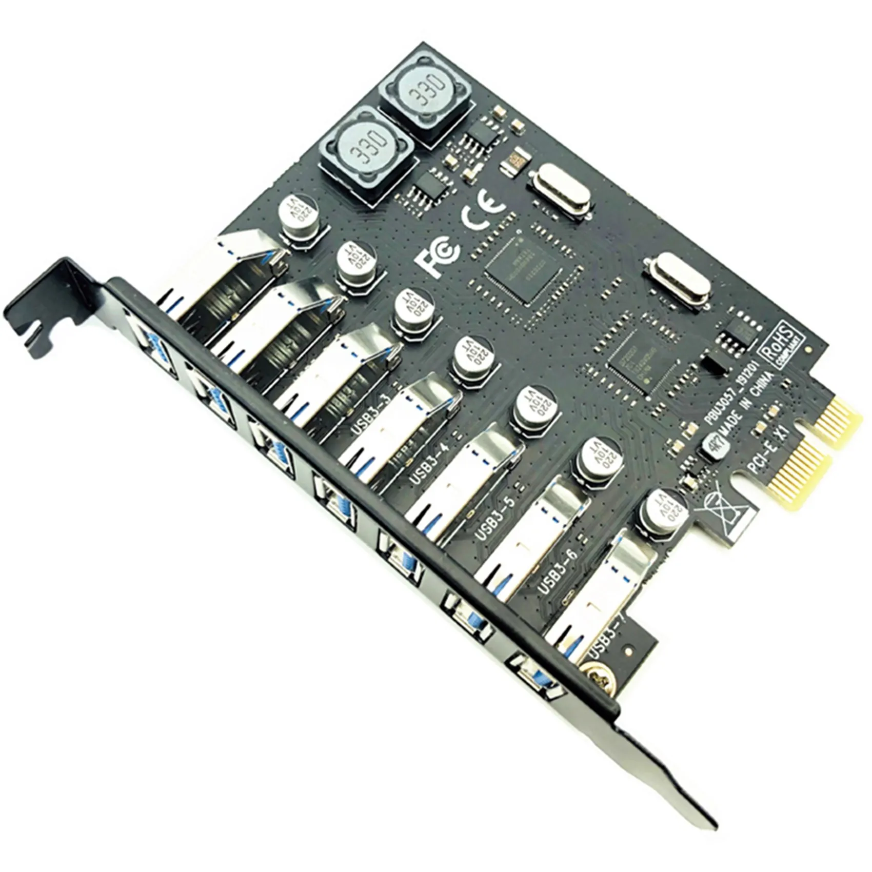 Exquisite-3X USB 3.0 PCI-E Expansion Card Adapter 7 Ports Hub Adapter External Controller PCI-E Extender PCI Express Card