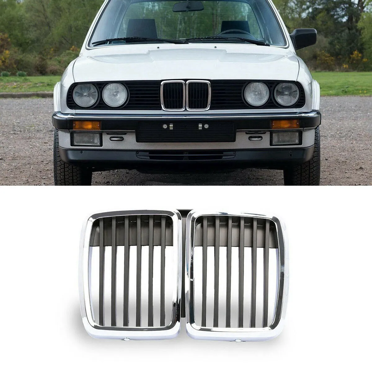 Front Hood Kidney Grille Grill Center Chrom Black for E30 M3 3 Serie