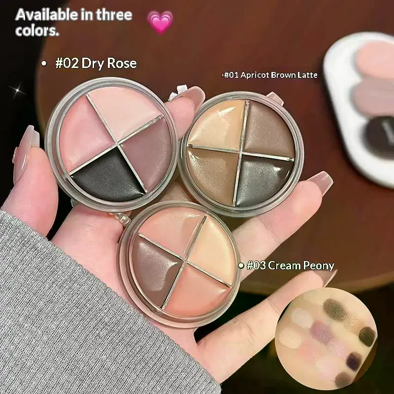 Cappuvini 4-Farben Matte Samt-Lidschattenpalette Eyeliner Lidschatten Highlighter Konturpalette Augen-Make-up Niedliche Schönheitskosmetik