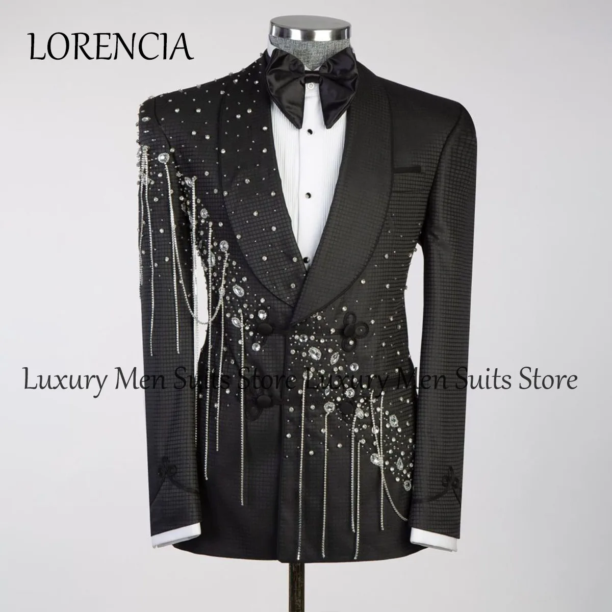 Customized Diamond Tuxedo Men Suits Glitter Lace Groom Wedding 3 Pieces Sets Bridegroom Prom Blazers Slim Fit Costume Homme