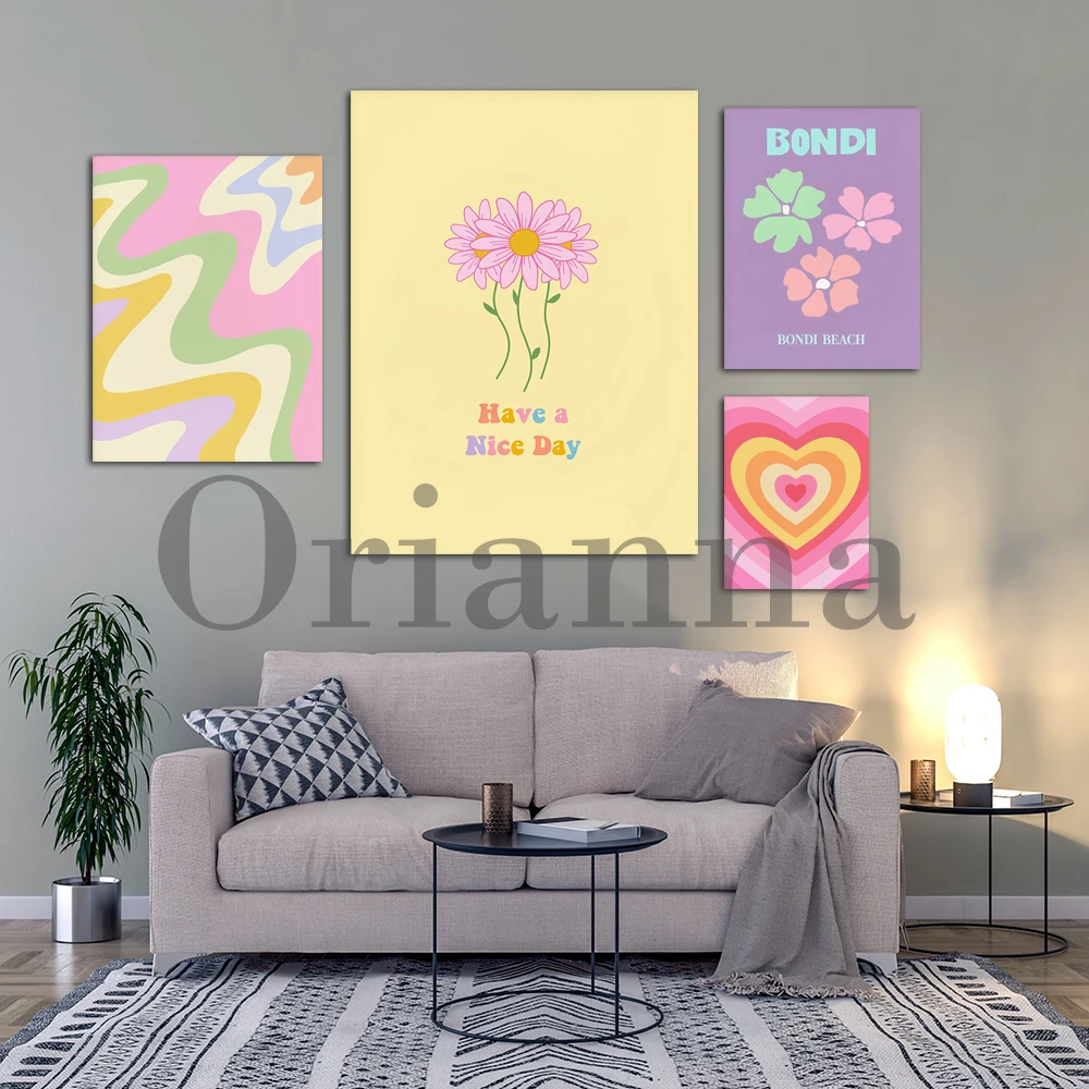 Retro Summer Travel Matisse Pastel Yin Yang Flower Smile Heart Boho Wall Art Prints Posters Modern Living Room Decor Painting