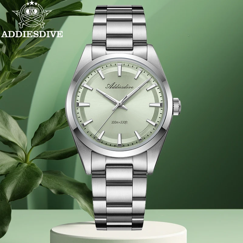 ADDIESDIVE Men's Watch Luxury Domed Glass 36mm Quartz Wristwatch BWG9 Super Luminous 100m Waterproof High Quality Dress Watch