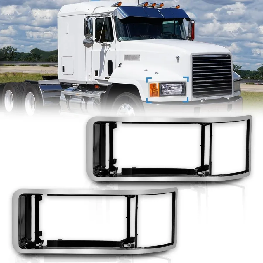 

Chrome Headlight Lamp Bezel for Mack CH Truck Pair Left Driver and Right Passenger Side Fit with Sleek Finish and Durable Metal