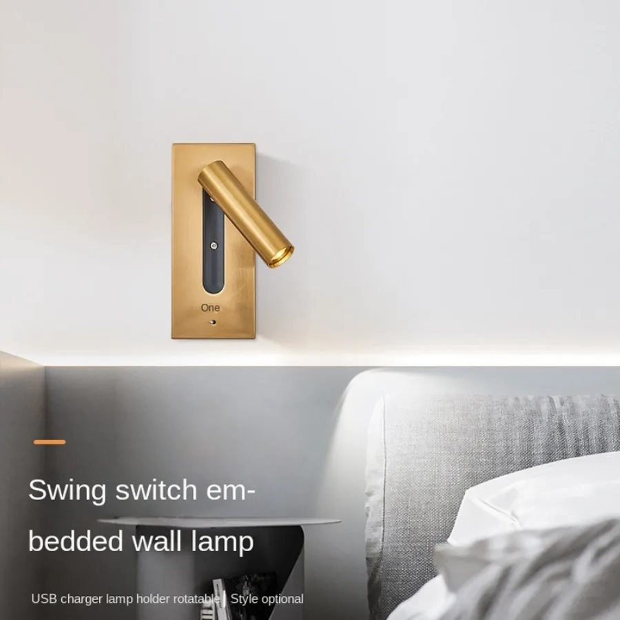 Lámpara de pared integrada con interfaz de carga USB, luz de lectura decorativa para Hotel, mesita de noche, dormitorio, LED, interior, 110-240V, 3W