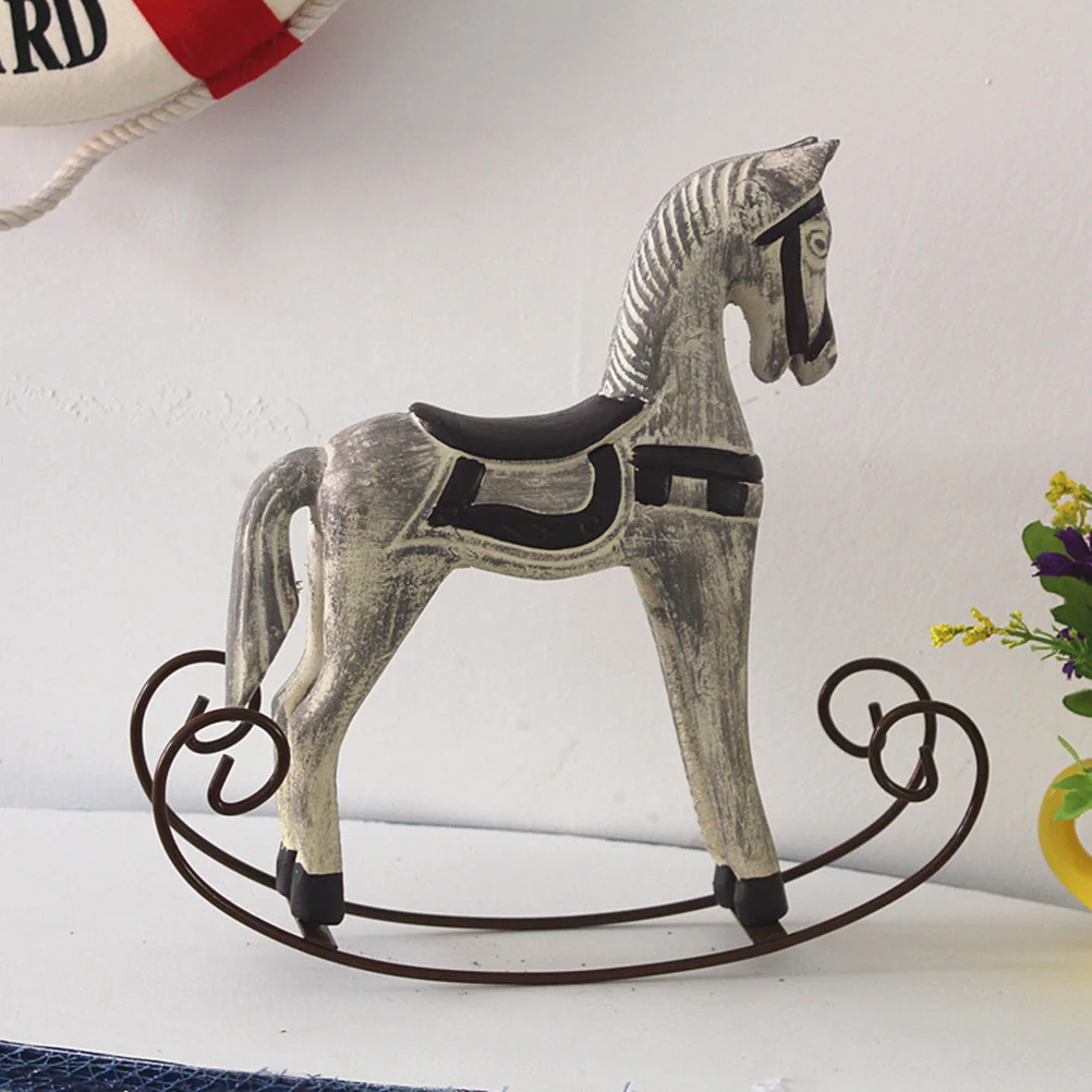 

2pcs Wooden Rocking Horse Grey Handmade Wood Crafts Creative Design Desktop Ornament For Home Decor Wood Horse Gift Room