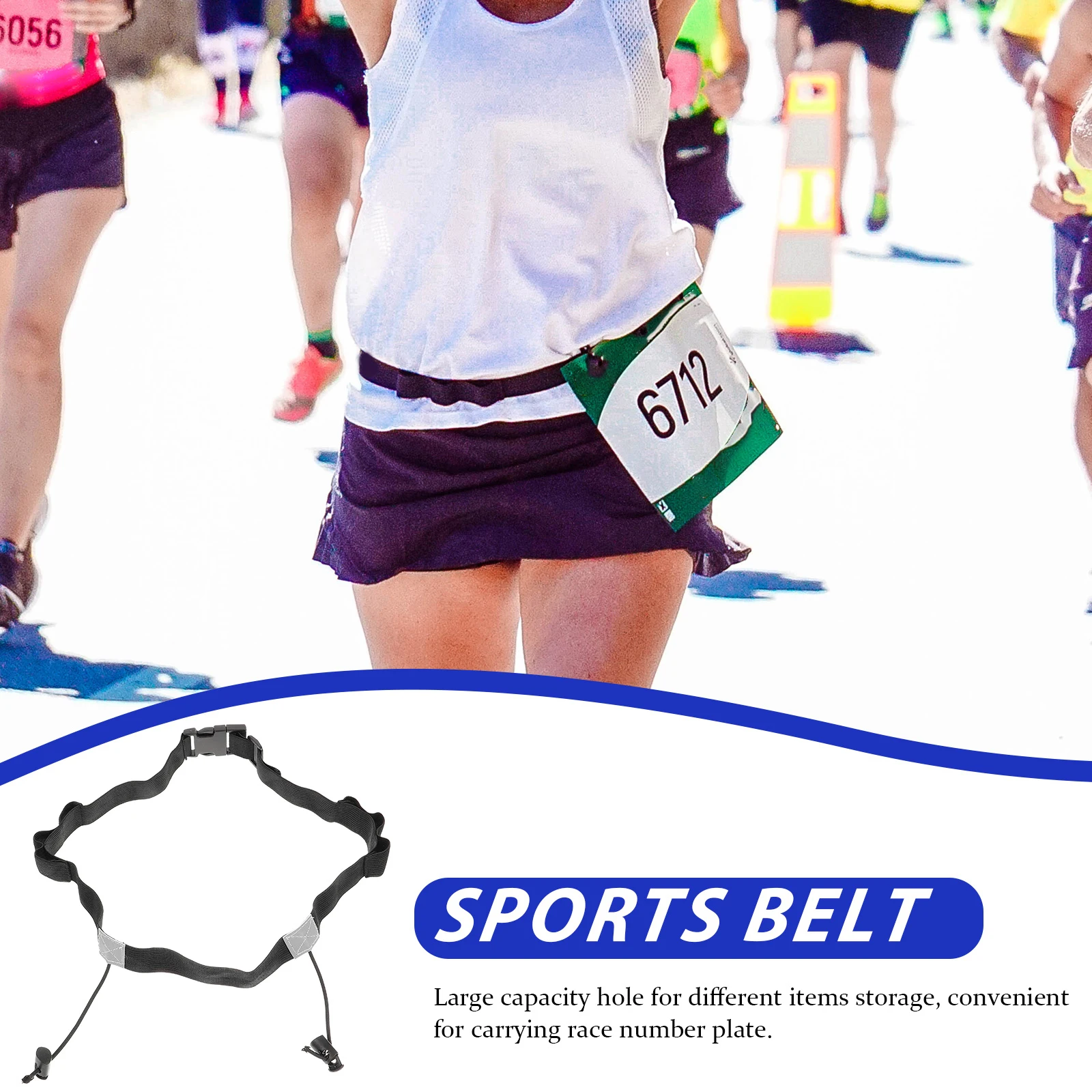 

2pcs Running Race Number Belt Adjustable Reflective Safety Belt Lightweight Waistband Runners Jogging Gear Sport