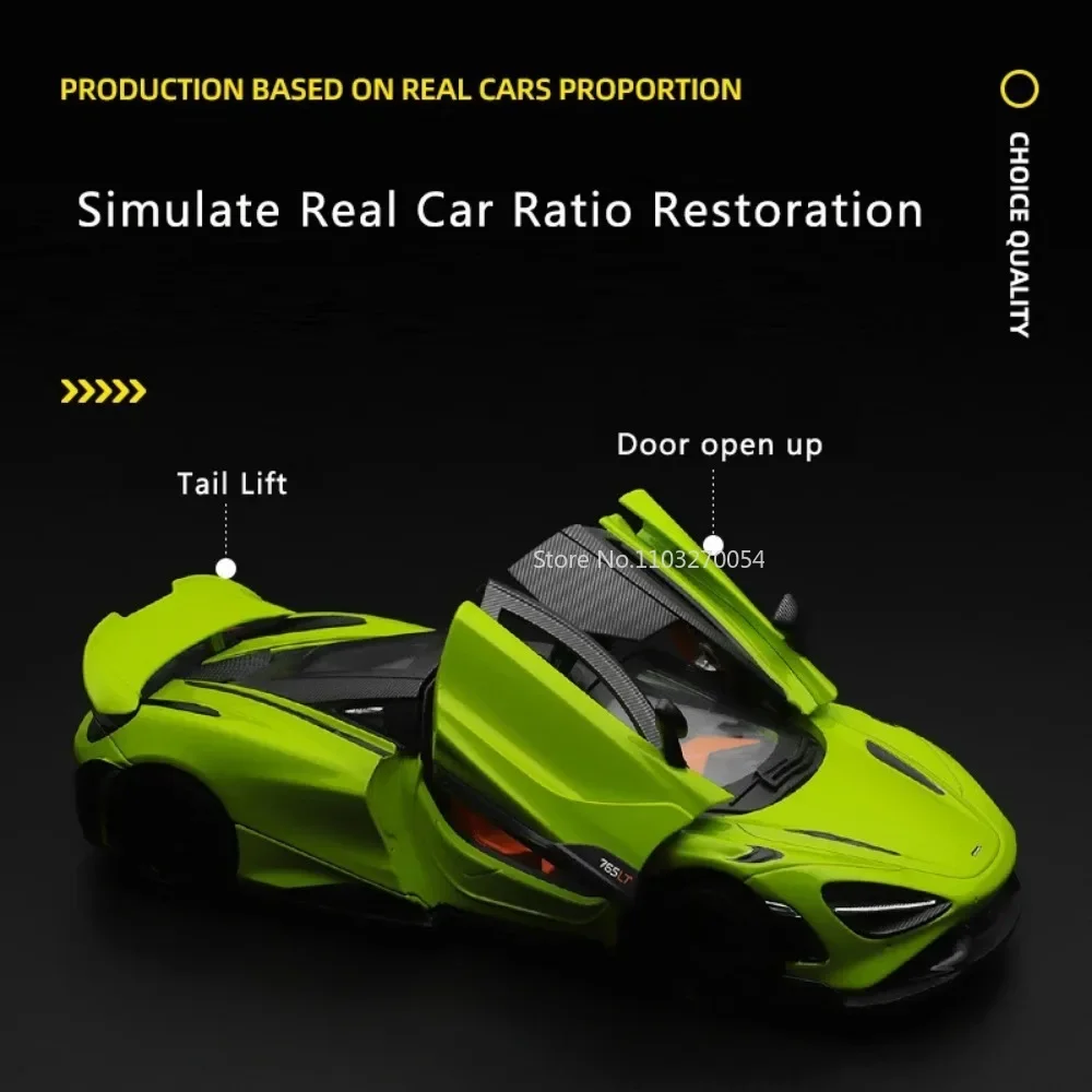 1/24 Mclaren 765LT simulazione modello di auto in lega giocattolo metallo pressofuso suono luce tirare indietro auto sportive serie collezione di