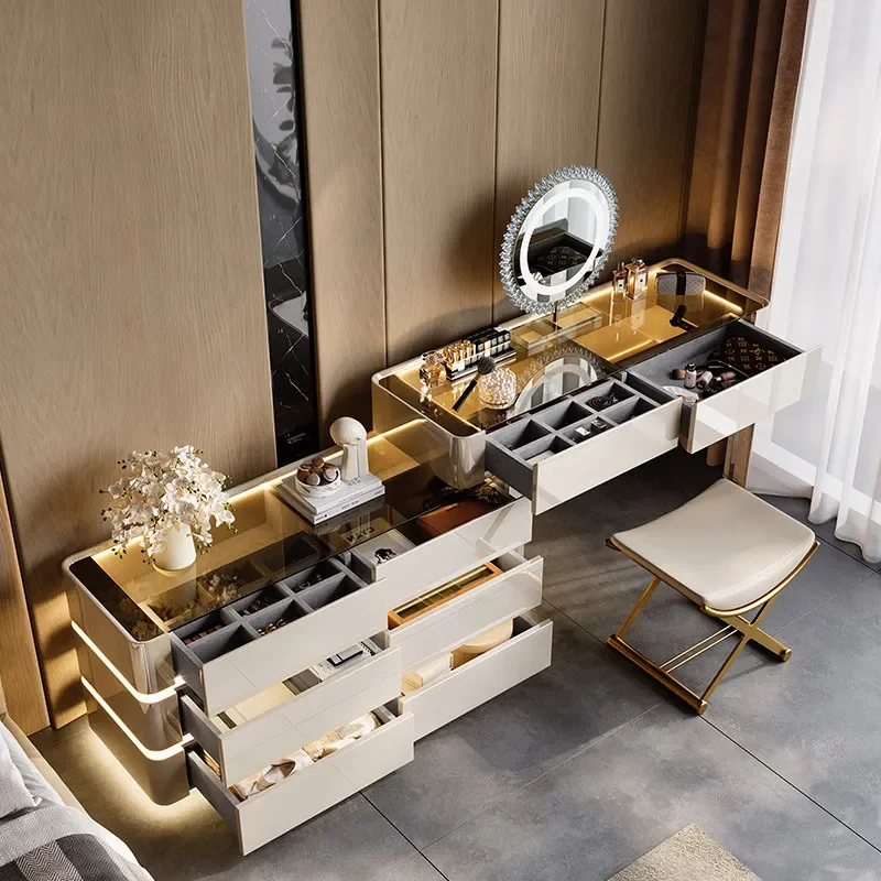 Solid wood glass dresser bedroom modern bedside storage jewelry cabinet