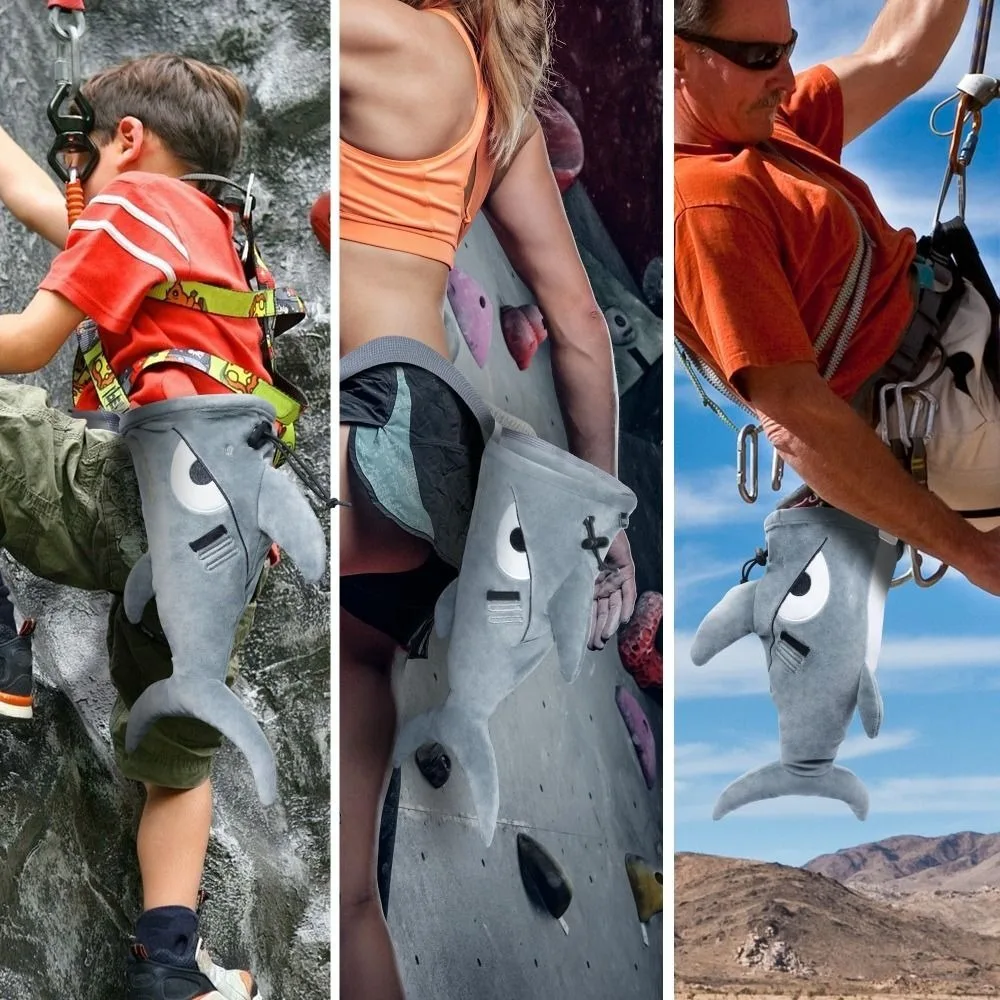 Gray Color Flannel Shark Chalk Bag Flannel Material Shark Shape Bouldering Bag Stuffed Animal Design Magnesium Powder Bag