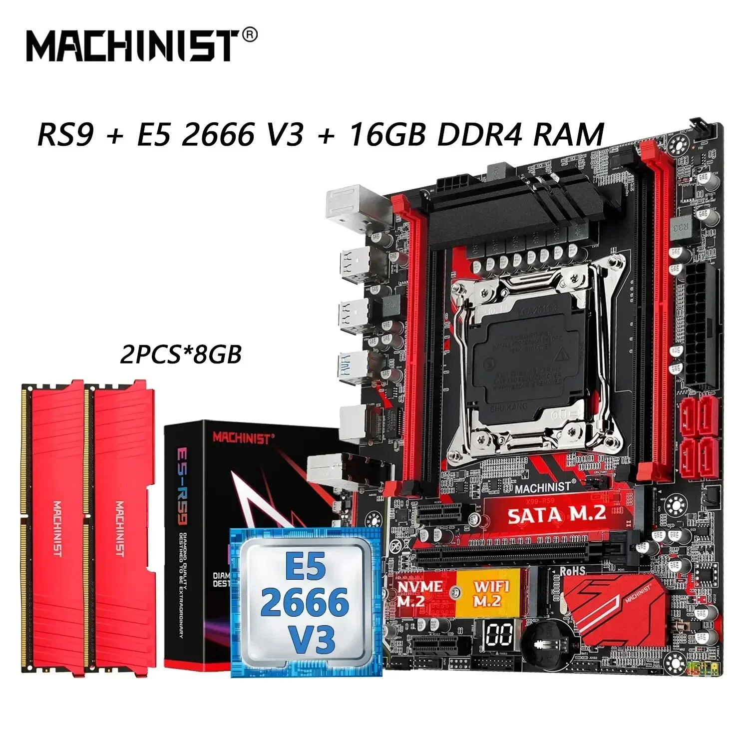 MACHINIST E5 RS9 X99 Motherboard Set with Xeon E5 2666 V3 LGA 2011-3 CPU and DDR4 16GB RAM Memory NVME M.2 Interface