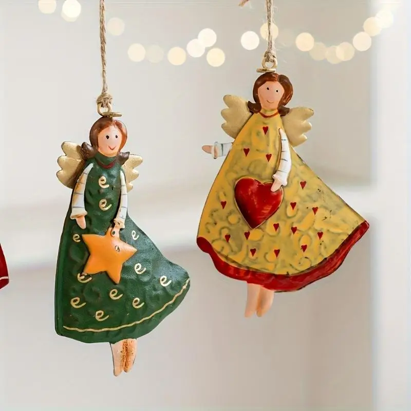 4 Pcs/Set Vintage Angel Hanging Decor Fantasy Wooden Xmas Tree Hanging Ornament Decor For Home New Year Gift Christmas Decor