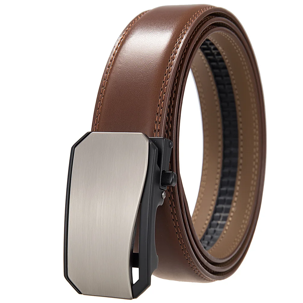 Plyesxale Luxury Men's Genuine Cowhide Belt Automatic Buckle Brand 3.5cm Width Non-porous Black Red Brown Belts For Men B1283