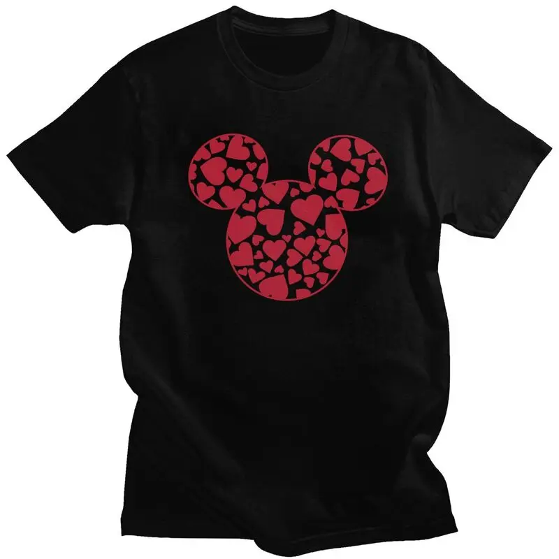 Custom Mickey Hearts Fill Tshirts for Men Short Sleeves Casual T Shirt Fashion T-shirts Loose Fit 100% Cotton Tees Gift Idea