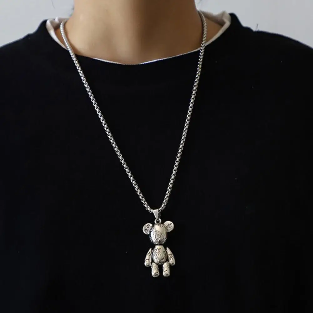 Men Necklace Hip Hop Punk Movable Joints Hypoallergenic High Gloss Gift Fashion Jewelry Robot Bear Pendant Sweater Necklace