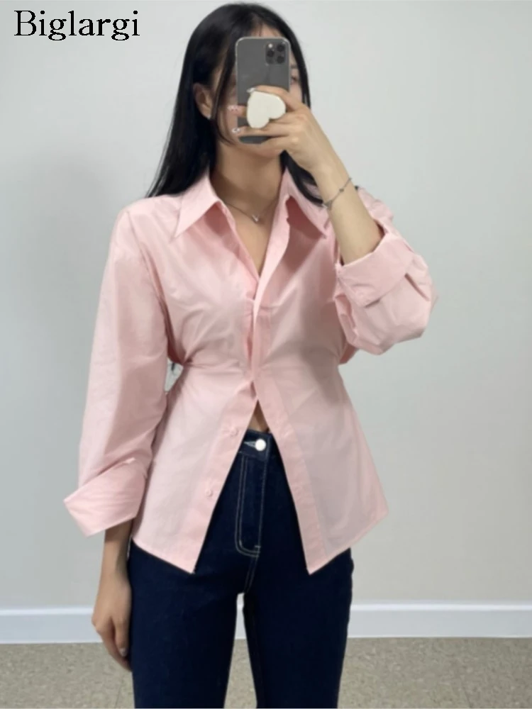 

Spring Long Sleeve Pink Shirt Women Korean Style Slim Ladies Shirts Tops Fashion Casual Woman Shirt