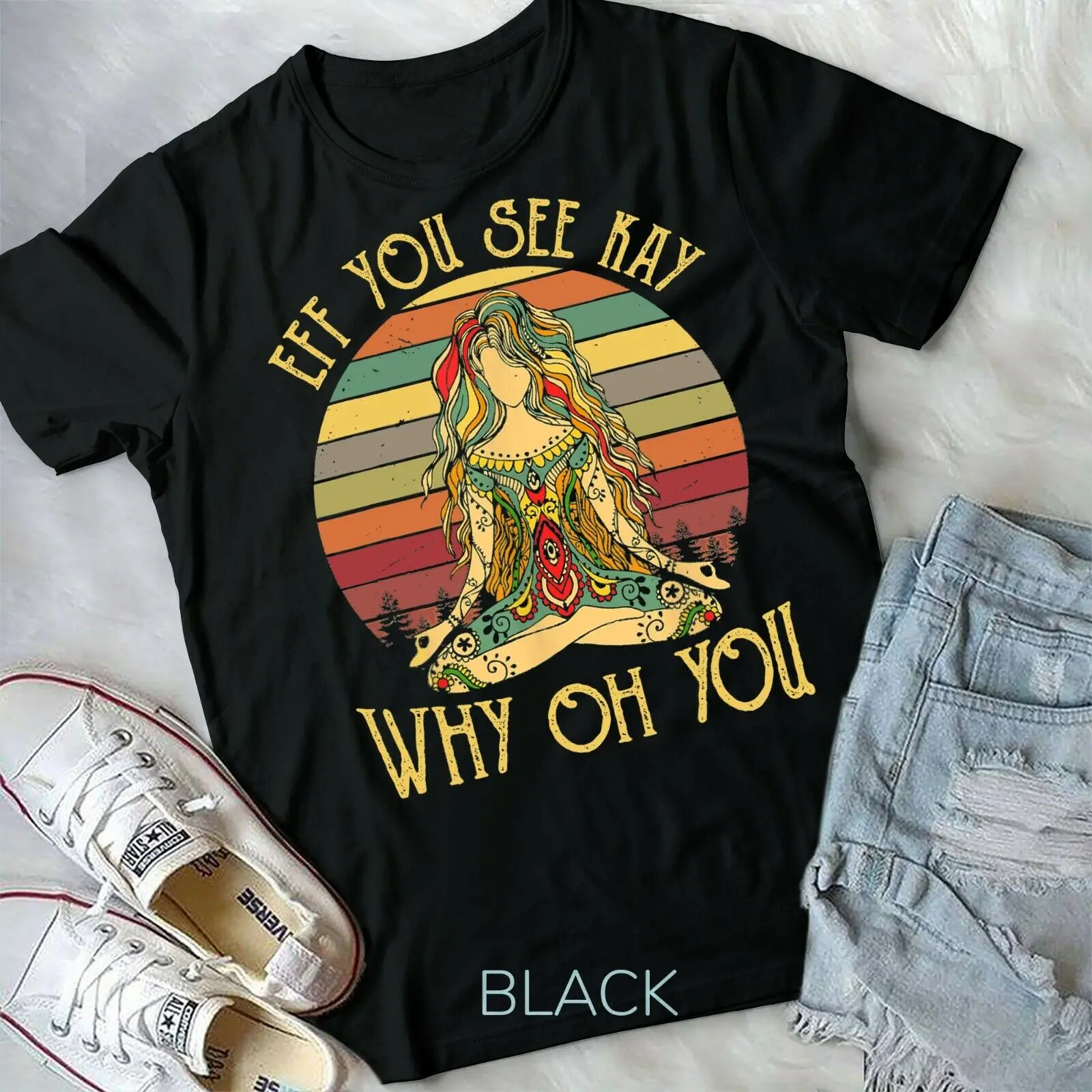 

Vintage EFF You See Kay Why Oh You Tattooed Girl Yoga Unisex Form T-Shirt