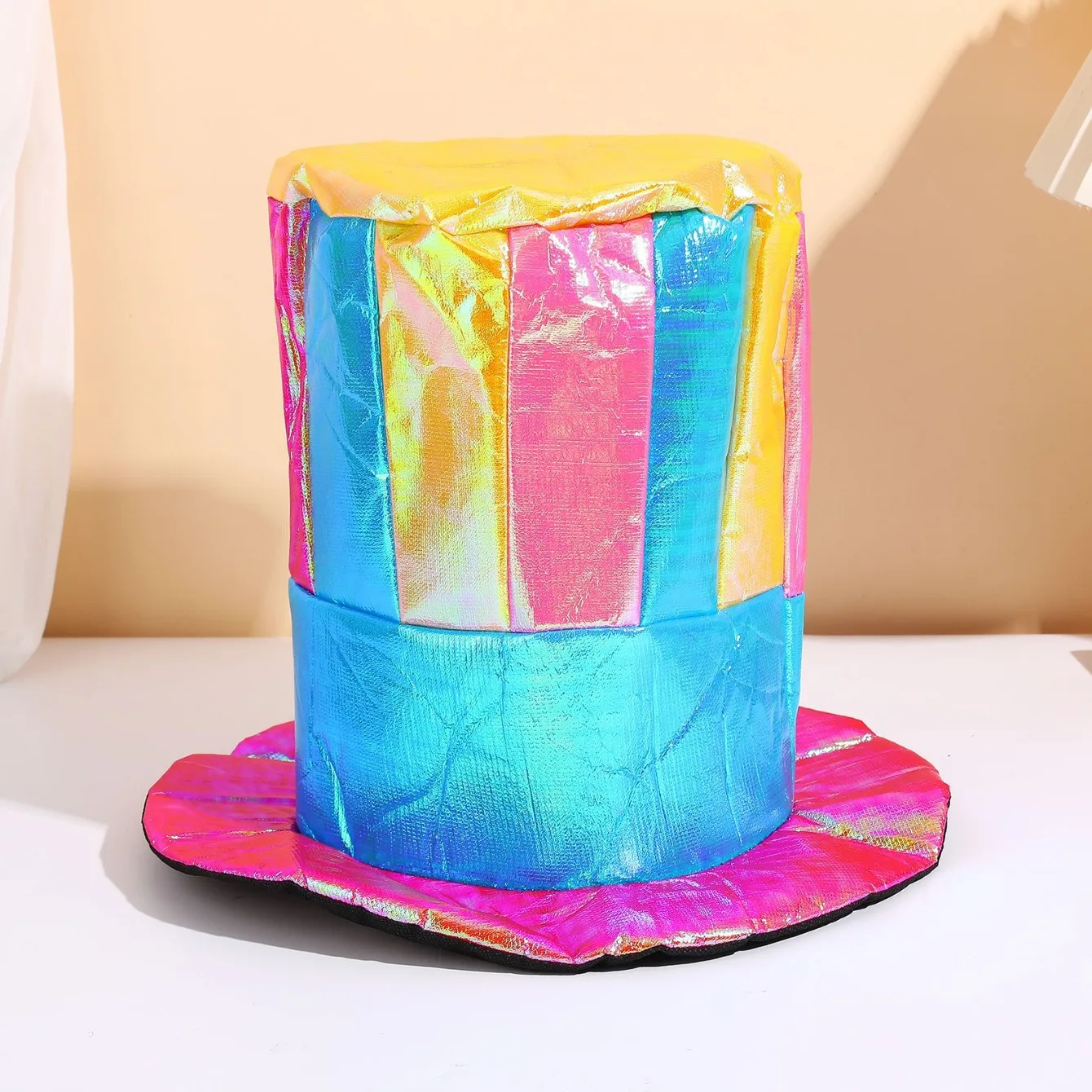 Cirque irisé Tube droit chapeau Clown Cosplay fête spéciale coloré or tissu haut-de-forme