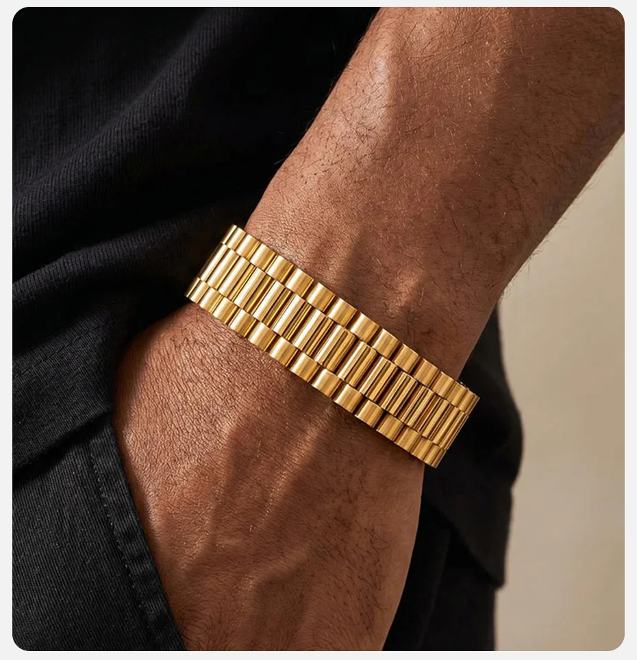 Vnox Herren Edelstahl-Armband 18mm Breites Gliederarmband Verstellbarer Faltschließe Gold Silber Farbe Armreif Schmuck Geschenk für Ihn – Detail 3