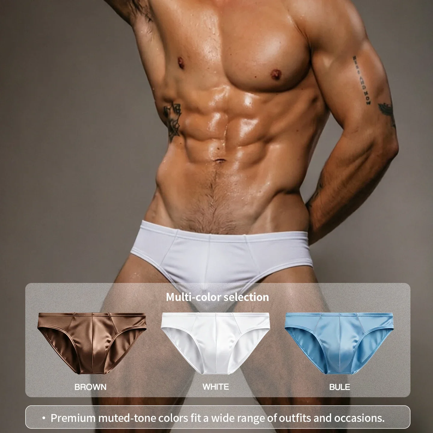 Men's Satin Ice Silk Briefs Cool Summer Underwear Low Waist U‑Pouch Soft Stretch Nylon Elastic Men Bikini Panties
