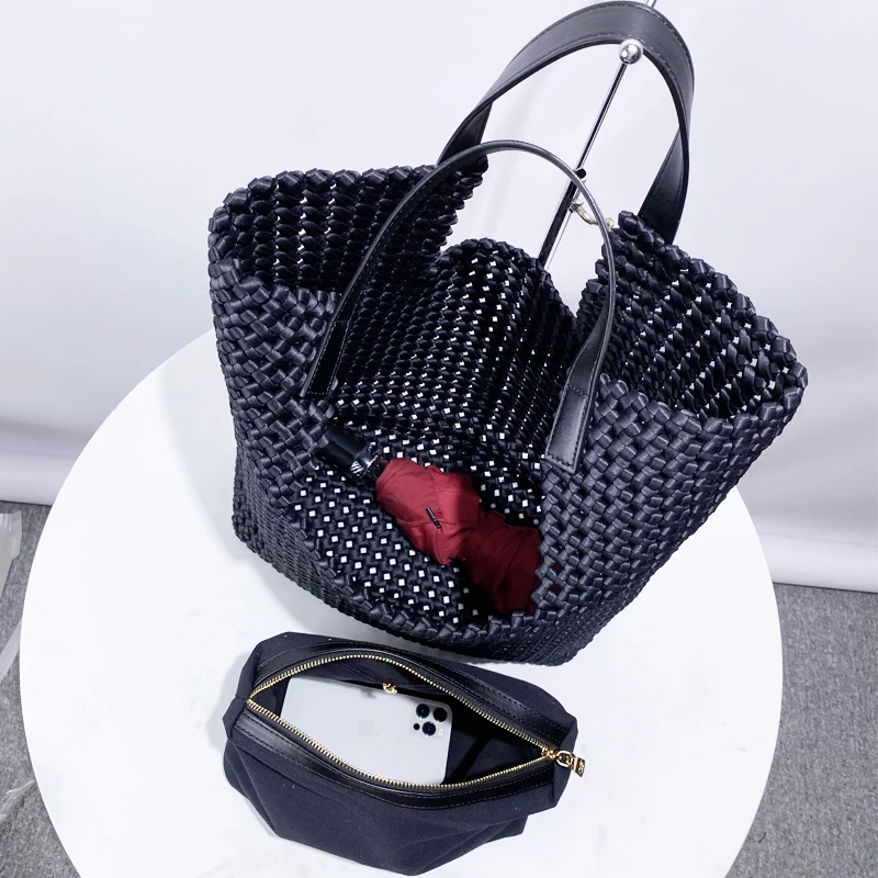 Handwoven Tote Bags For Women Luxury Designer Handbags Purses 2024 New In Polyester Hollow Out Large Capacity Underarm Shoulder