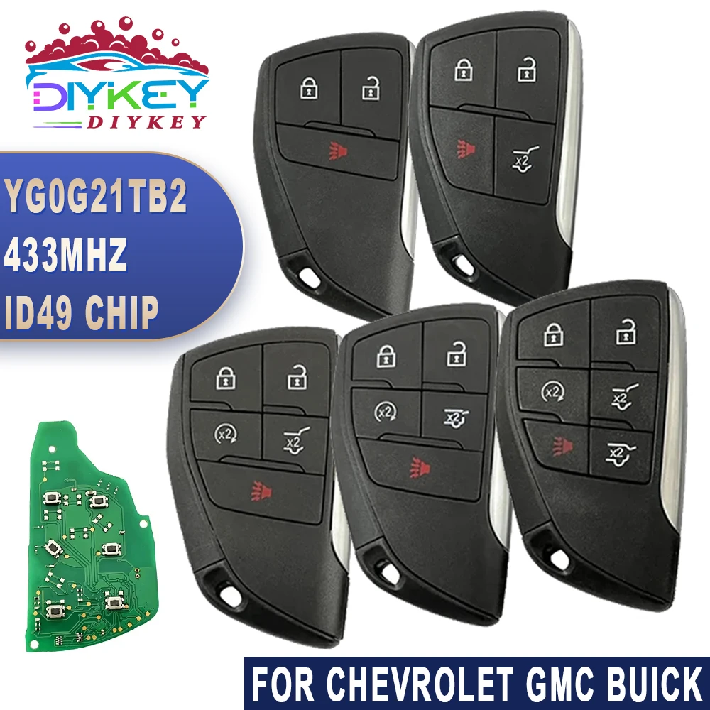 

4/5/6 Button For Chevrolet Suburban Tahoe 2021 2022 GMC Yukon XL Buick 433MHz ID49 Chip FCC ID: YG0G21TB2 Smarty Key Fob Remote